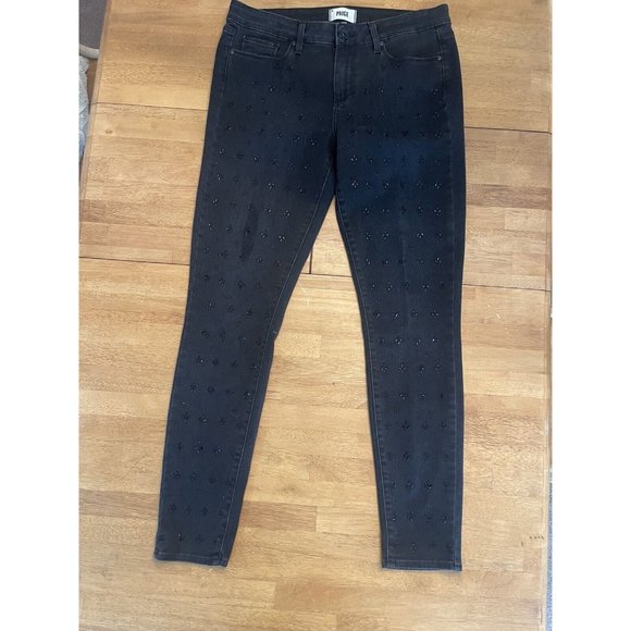 PAIGE VERDUGO ULTRA SKINNY CLEO EMBELLISHED JEANS‎ Black Size 32 - Picture 1 of 8